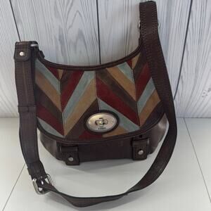 Vintage Hard to Find Fossil Maddox Crossbody Patchwork Chevron Bag